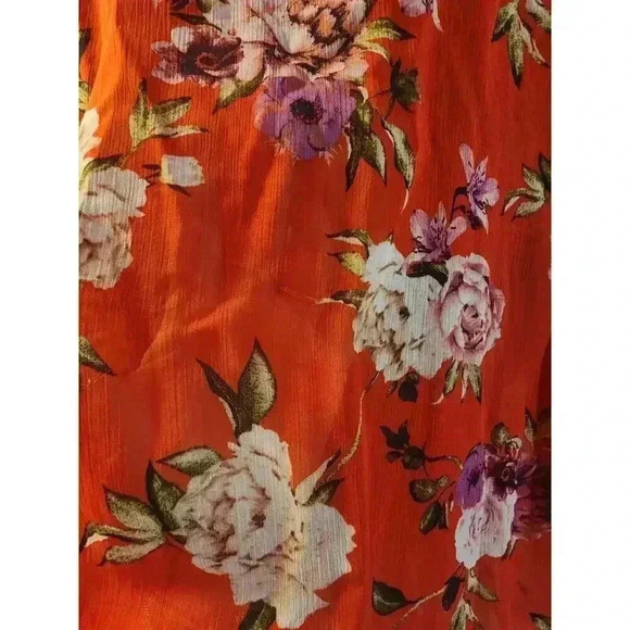 Rewind Cardigan Blouse Womens Size Small Red Pink Floral Pattern Short Sleeve - Picture 4 of 4